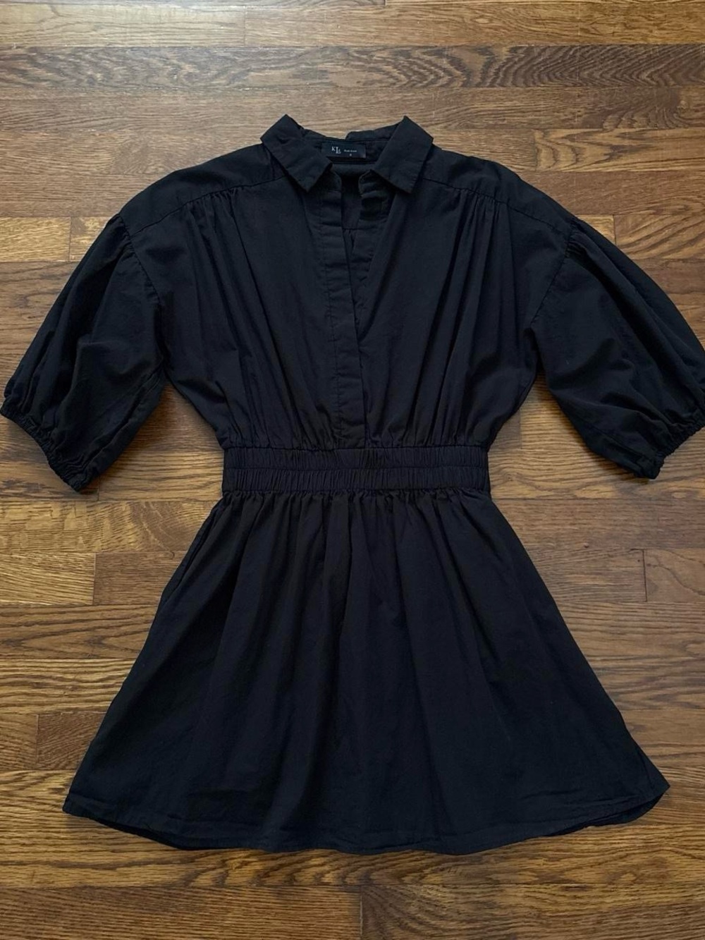 KLD Women's Black Smocked Waist Shirt Dress